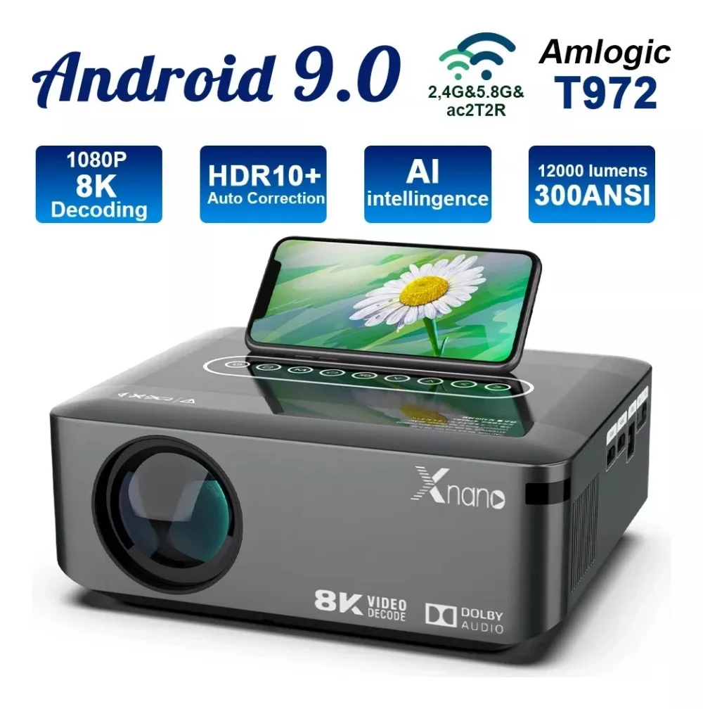 

Original X1 8K 4K Smart Projector 1920*1080P Amlogic T972 580ANSI Dual wifi BT5.0 HDR10+ Voice Control Portable Home Media Video