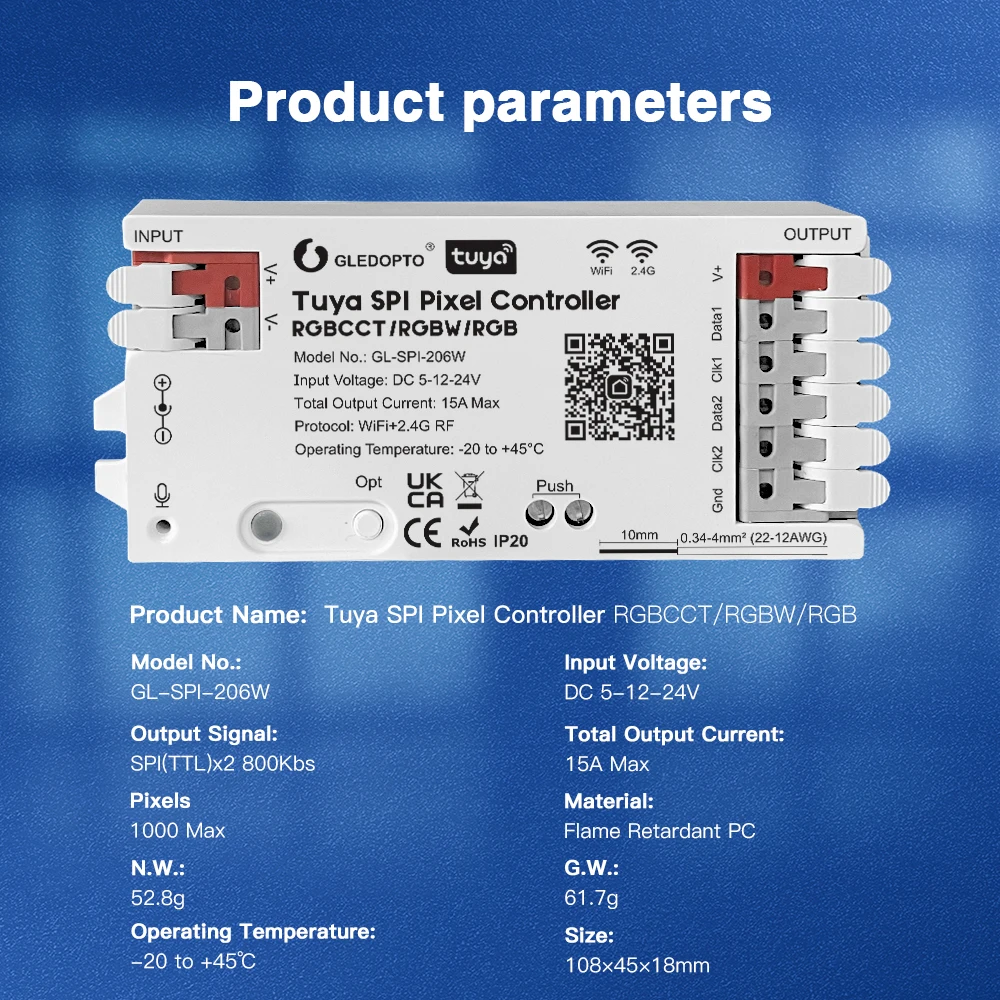 5NEW GLEDOPTO Elite 2D EXMU Ethernet ESP32 WLED Tuya Zigbee LED تحكم مع ميكروفون 20A فيوز لتقوم بها بنفسك ضوء ديناميكي لـ WS2811 SK6812 #5