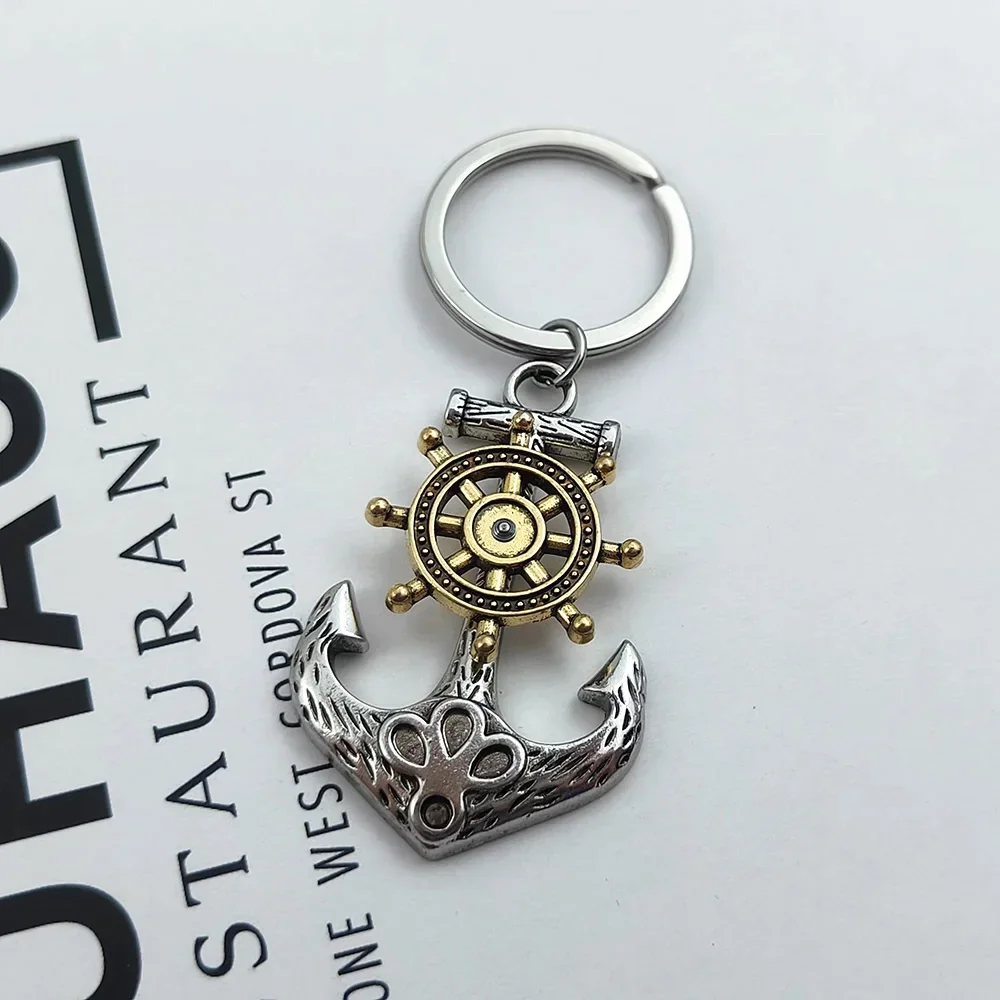 Personality Anchor Rudder Pendant Keychains for Men Women Alloy Vintage Jewelry Pendant Car Keyring Charms Sailor Gifts Llavero