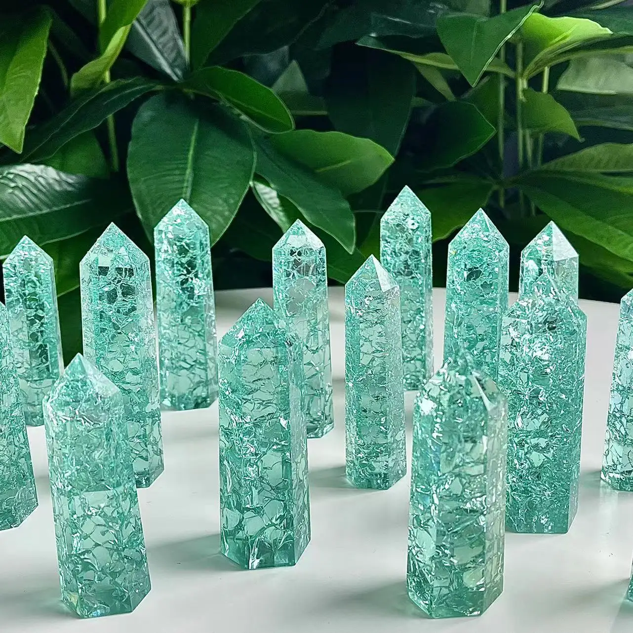 1pc Natural Crystal Man Made Green Glass Cracker Quartz Tower Home Decoration