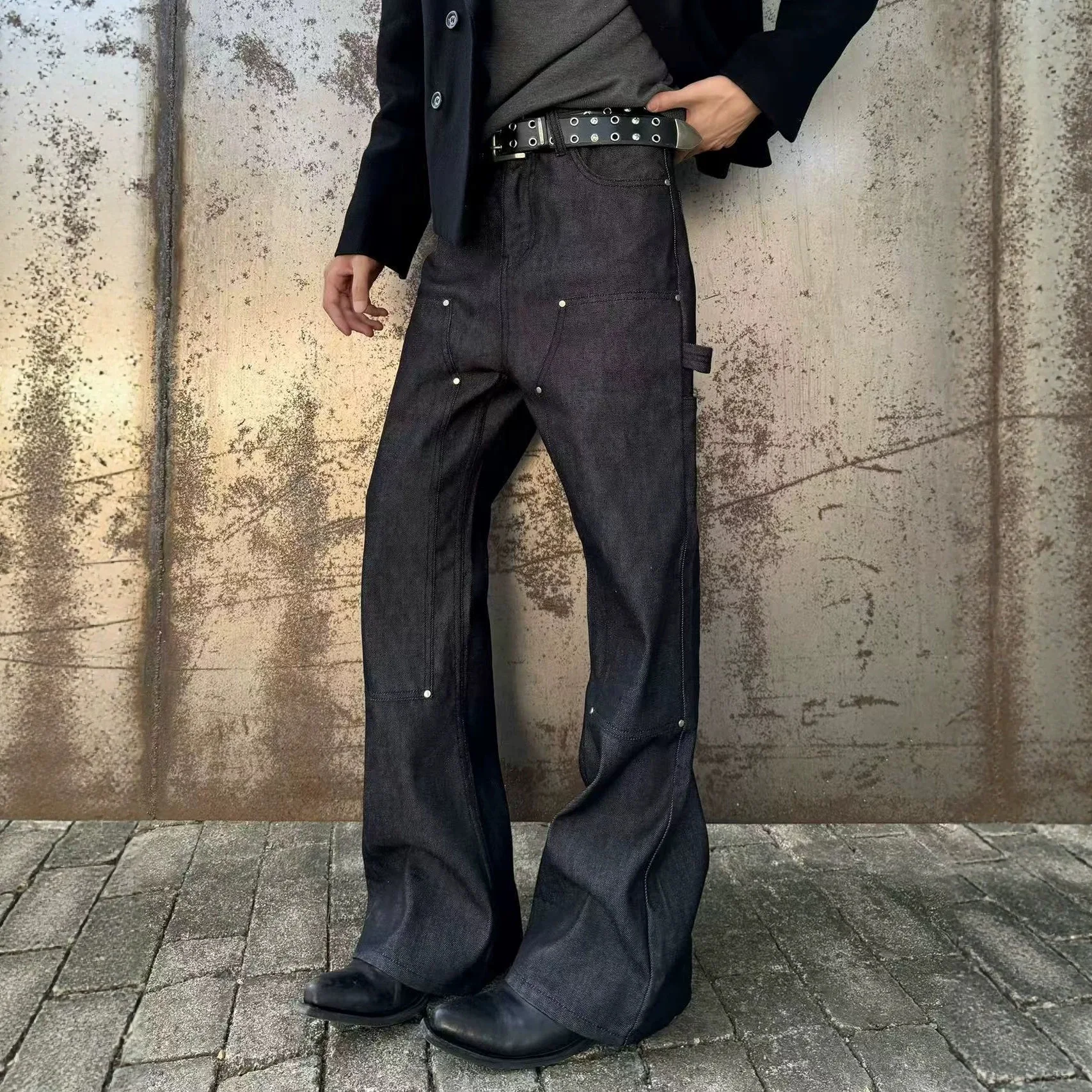 2026 New Heavy Original Cattle Tooling Logging Pants Splicing Hot Diamond A Word Micro-pull Versatile Trend Jeans Men
