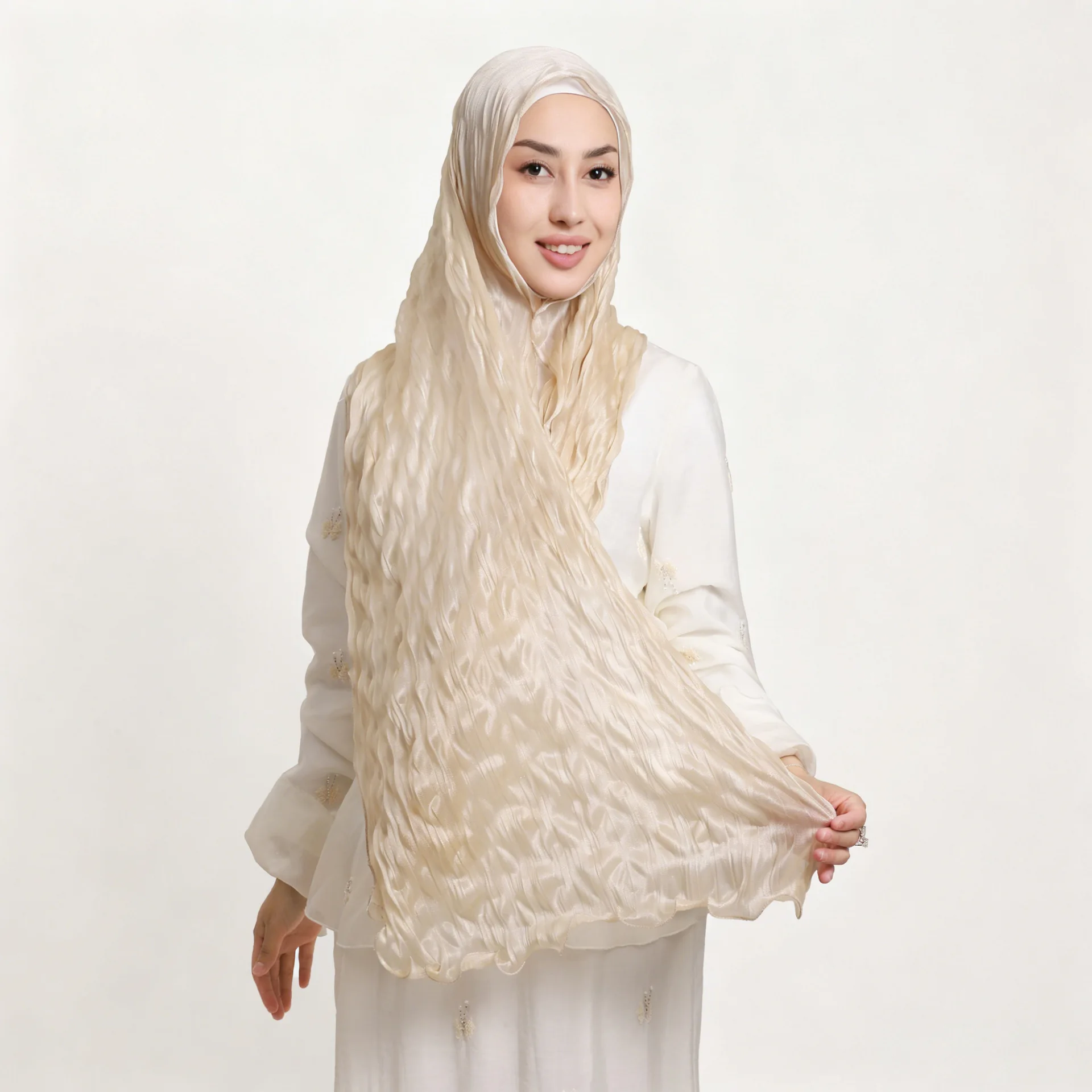 Crinkle Chiffon Wrinkled Voile Shawl Elegant Satin Hijab Thin Summer Headscarf Ladies Ramadan Casual Head Wrap Fashion Headband