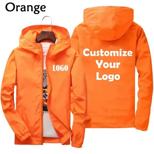 Imagen 1 del producto Chaqueta personalizada con cremallera para equipo de viaje, chaqueta impermeable unisex resistente a los rayos UV con capucha para hombres y mujeres, ropa de abrigo, primavera, verano,