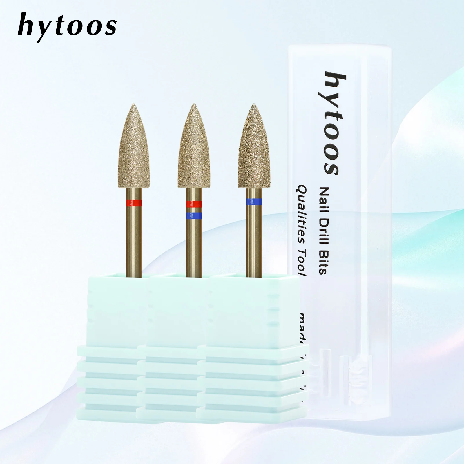 HYTOOS Pro Gold Color Diamond Nail Drill Bits Large Cone Russian Cuticle Clean Burr Dead Skin Cleaner Manicure Prep Tool
