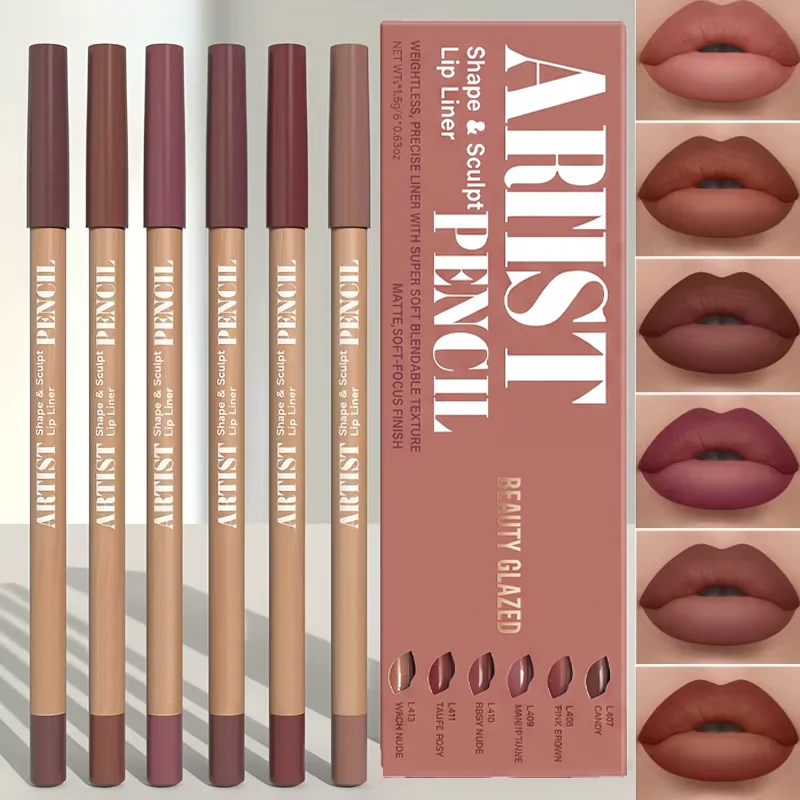 6pcs Matte Lip Liner Set - Vibrant, Waterproof & Long-Lasting Nude Shades - Seamless Blending, Non-Fading Color Glaze