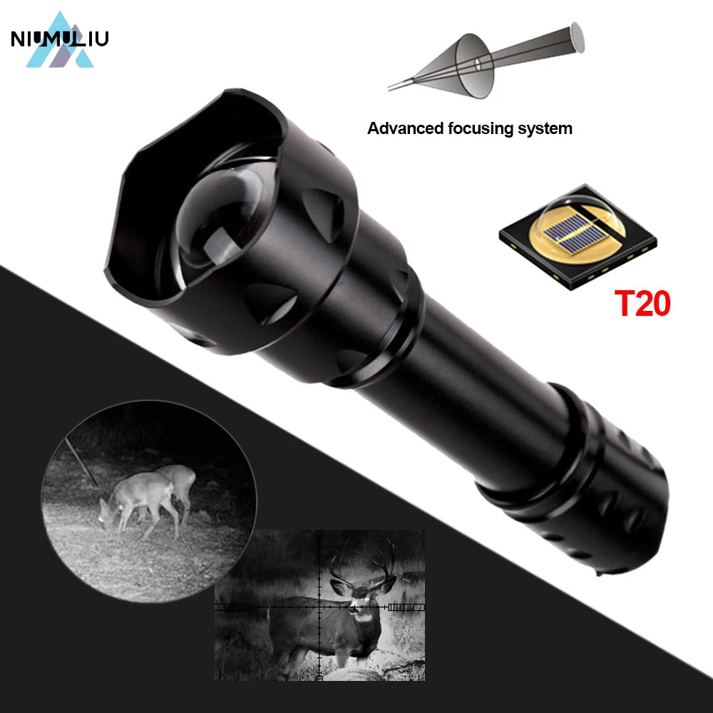 C2 T20 High Power LED Flashlights Infrared IR 850NM 940NM Night Vision LED Flashlight Stretchable Zoom IPX6 edc Torch Lantern