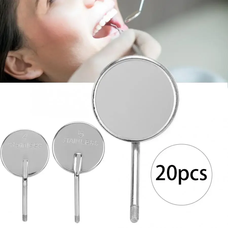 

20Pcs Dental Mouth Mirror Head Stainless Steel Detachable Odontoscope Mirror Head Dental Oral Care Tool Mirror Handle Accessory