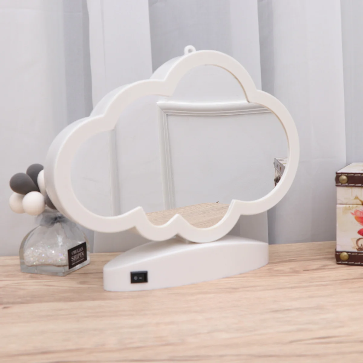ضعف الجانب USB نفق مصباح سحابة شكل LED مرآة سطح ثلاثية الأبعاد ضوء الليل مرآة لوضع مساحيق التجميل ديكورات منزلية للزفاف #5