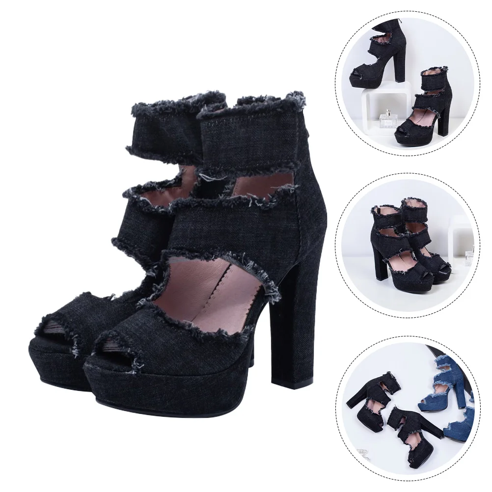 

Bowknot Sandals for Women High-heeled Heels Stylish Zipper Beach Black Sole: Rubber Outdoor