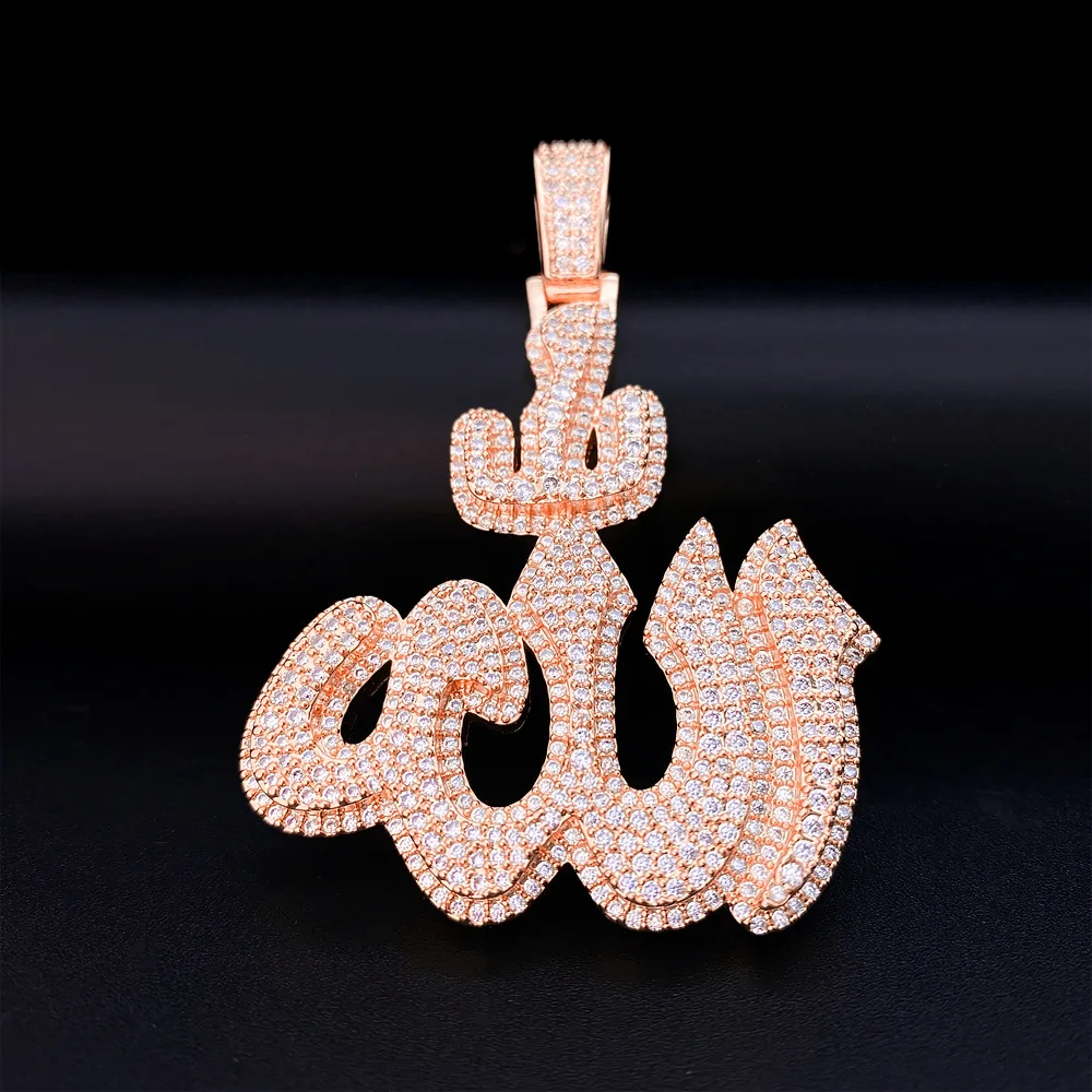 Iced Out 5A Zircon Arabic Allah Pendant Hip Hop Cubic Zirconia Pendant 14K Gold Plated Ins Design Jewelry Birthday Gift