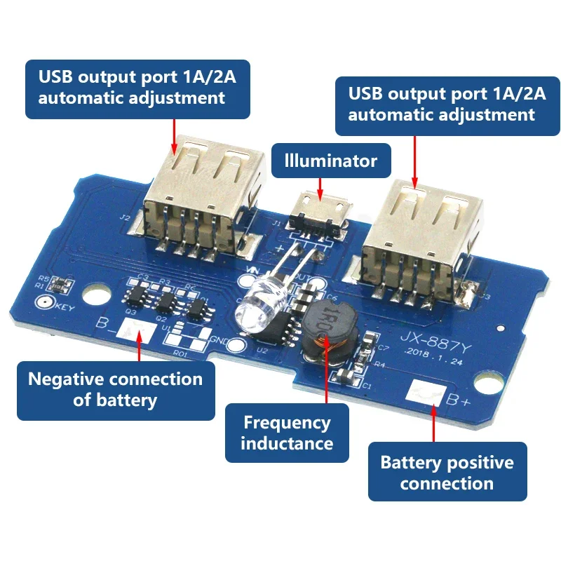 18650 Dual Micro USB 3.7V to 5V 2A Boost Mobile Power Bank DIY 18650 Lithium Battery Charger PCB Board Step Up Module With Led