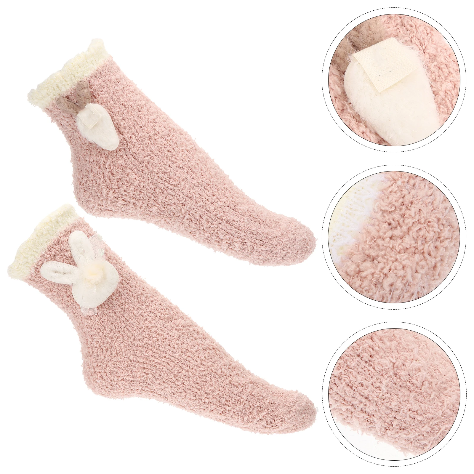 

Thick Coral Fleece Rabbit Socks for Women Warm Breathable Polyester Slipper Bed Fuzzy Thermal Pink Suitable Various