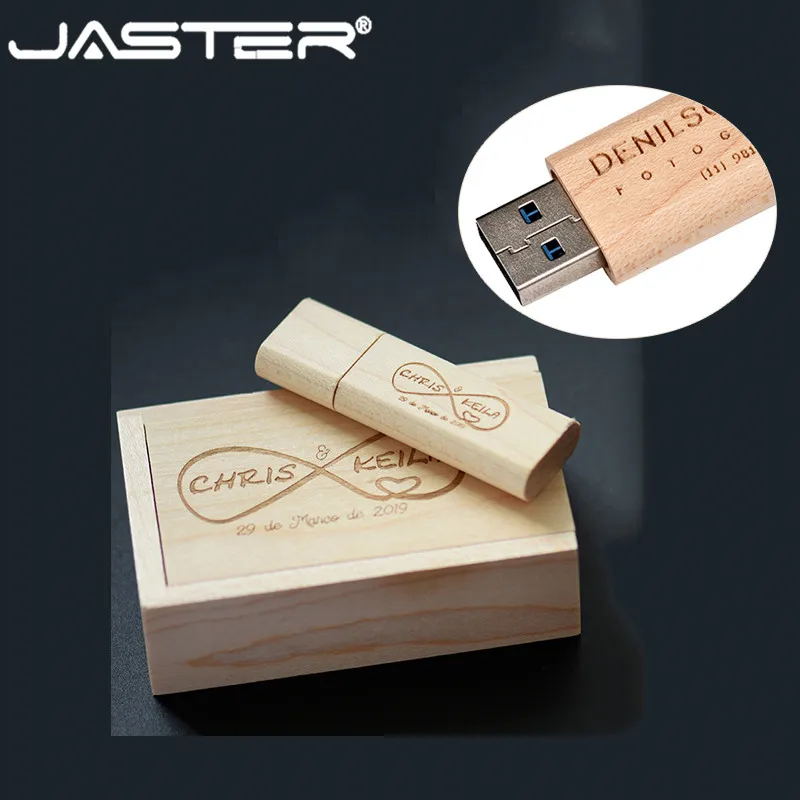 JASTER pen drive Wooden USB flash drive Maple wood Packing box pendrive 4GB 8GB 16GB 32GB 64GB 128GB memory stick Wholesale