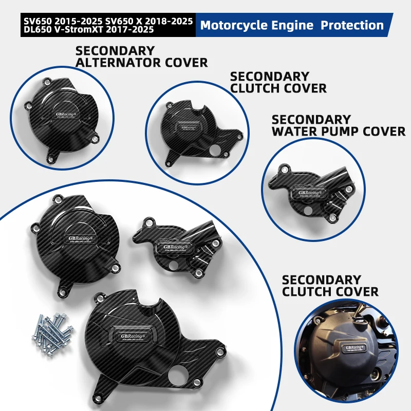دراجة نارية GBRacing مجموعة غطاء المحرك الثانوي لسوزوكي SV650/SV650X/DL650 فولت ستروم XT 2015-2025 المولد غطاء مضخة القابض