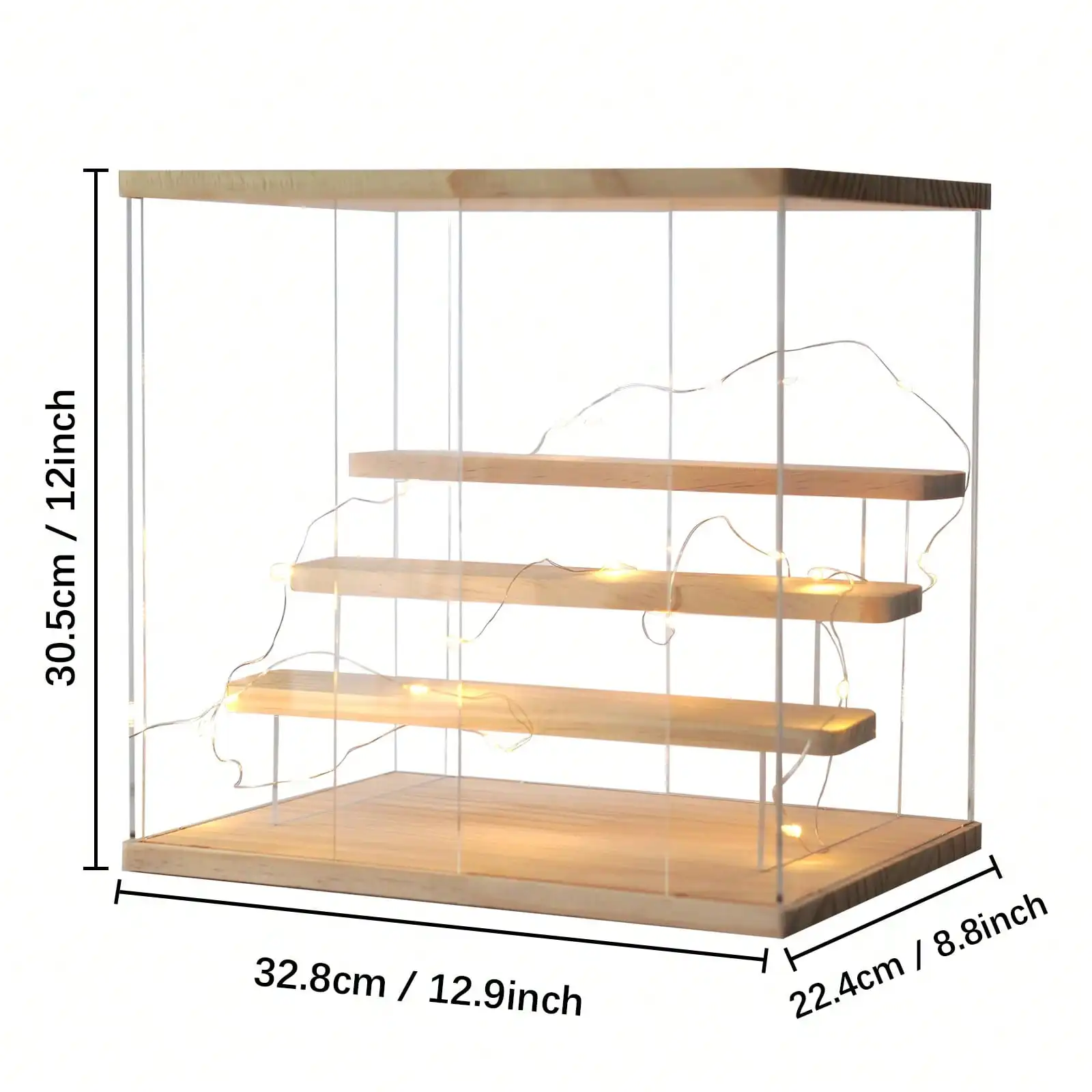 

Clear Acrylic Display Case W/Light, 3 Tier Doll Display Case W/ Sliding Door Dustproof Showcase For Action Figures Toys