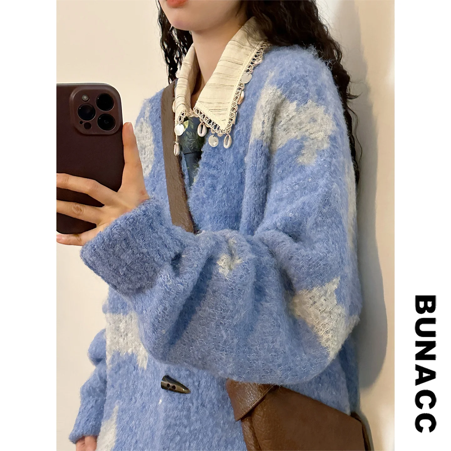 

Loose Casual Knitted V-Ne Sweater Coat Women's Street Sle Autumn Winter Faion BUNACC Lazy Sle Button up Cardigan