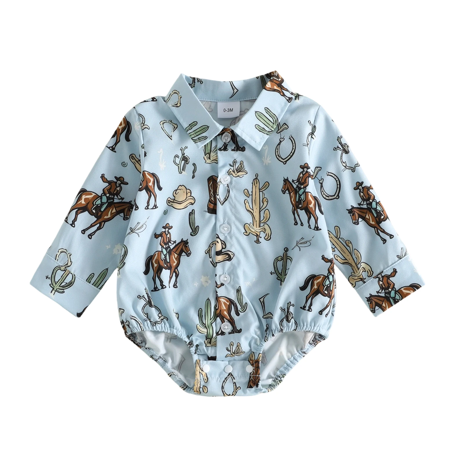 Baby Boy Romper Long Sleeve Horse Cactus Print Fall Bodysuit Casual Clothes