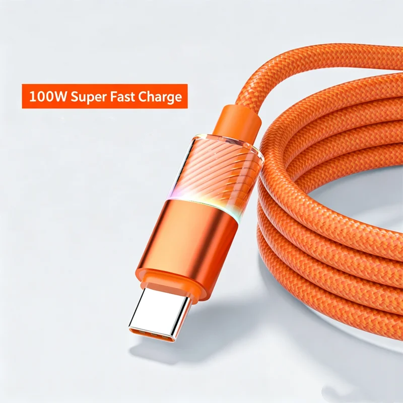 USB A-Type C 100W Fast Charge Wire Anti-break Reinforced Joint Charging Line Compatible All Type-C Smart Electronic Devices
