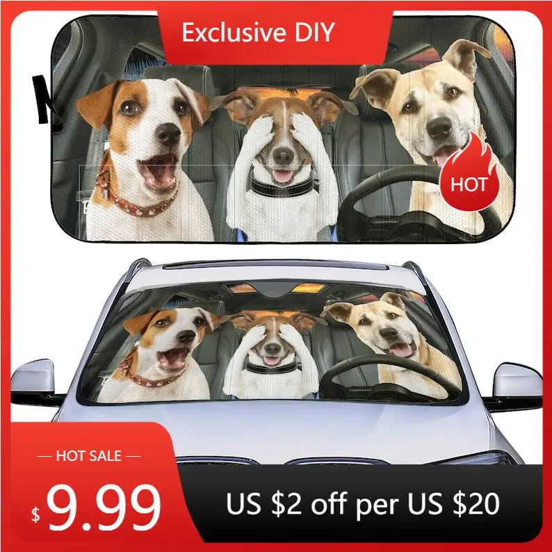 

Car Windshield Sun Shade | Sun Shield for Front Window Blocks UV Rays | Lovely Dogs | Foldable Automotive Accessories for Sun Pr