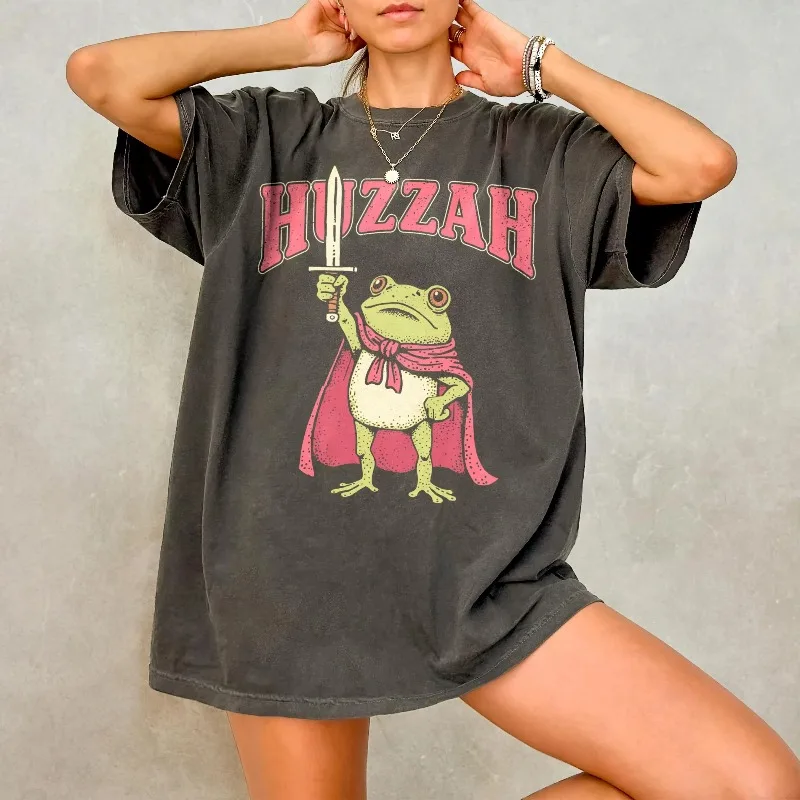 Frog Meme Shirt, Meme Comfort Colors T-Shirt, Huzzah Frog With Sword Graphic Tee Summer Men's and Women's T-shirt Top