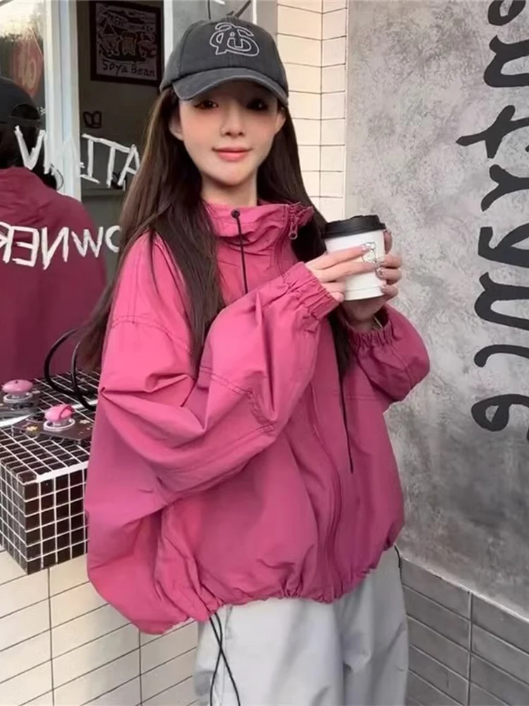 

Розовая рабочая одежда Sle Jaet, пальто в Корейском стиле, весна-осень, новая повседневная спортивная ветровка, женская верхняя одежда, пальто