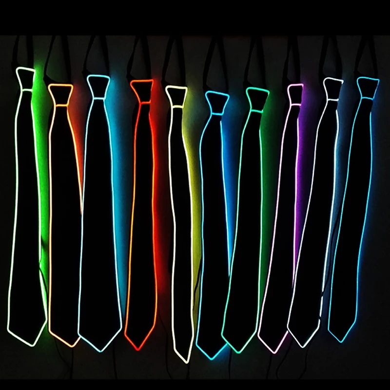Novelty Lighting Men Neck Tie DJ Night Club Costume Decoration EL Wire Light up Tie LED Flashing Tie Wedding Supplies