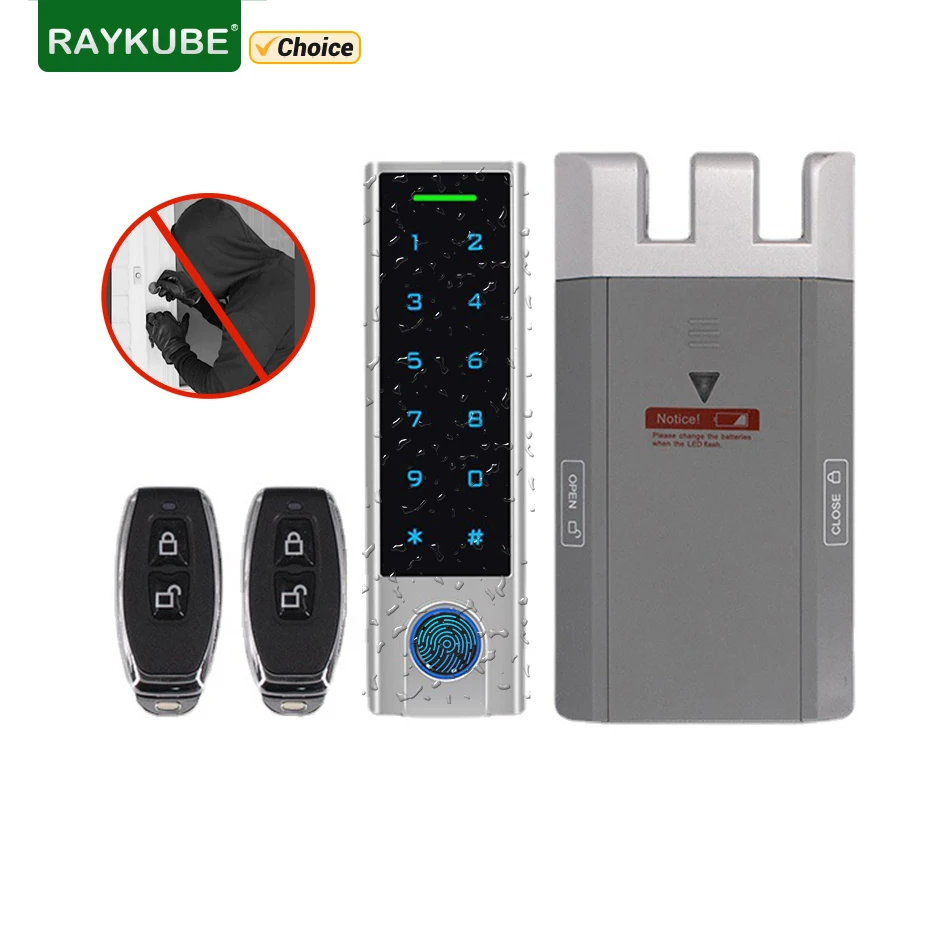 RAYKUBE Electronic Fingerprint Smart Door Lock Kit Anti-theft Invisible Digital Lock With Remote Controller Waterproof Keypad