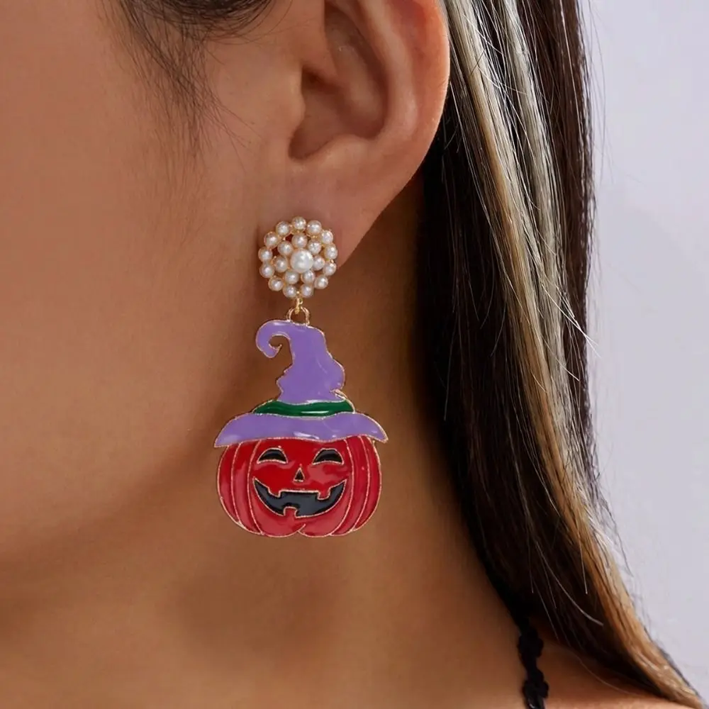 Alloy Material Halloween Earrings Long Tassel Design Dripping Oil Effect Spider Drop Earrings Pumpkin Dangle Earrings