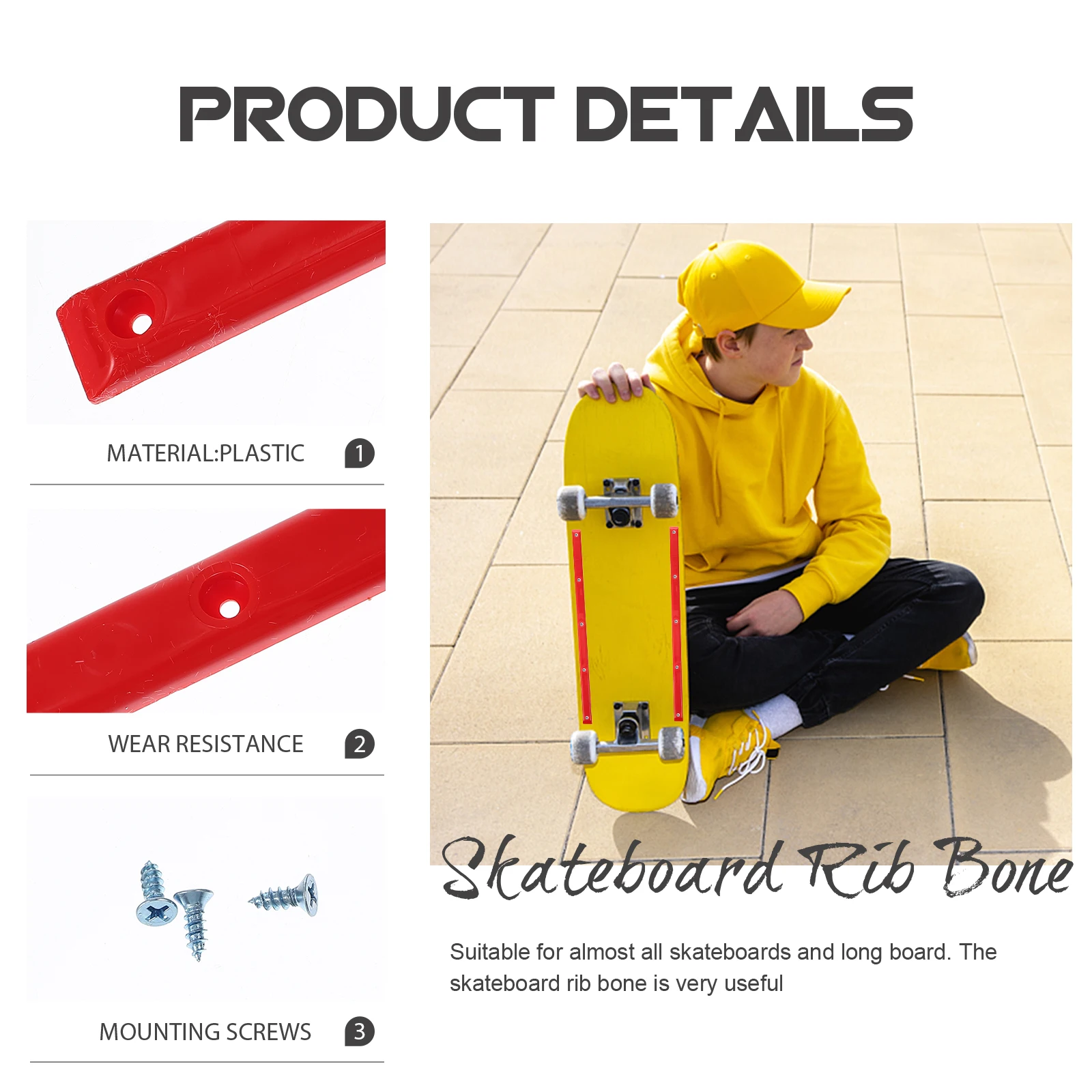 

2pcs Skateboard Anti Collision Rib Bone Rail Plastic Replacement Wear Resistant Guards Parts Accessories Rail