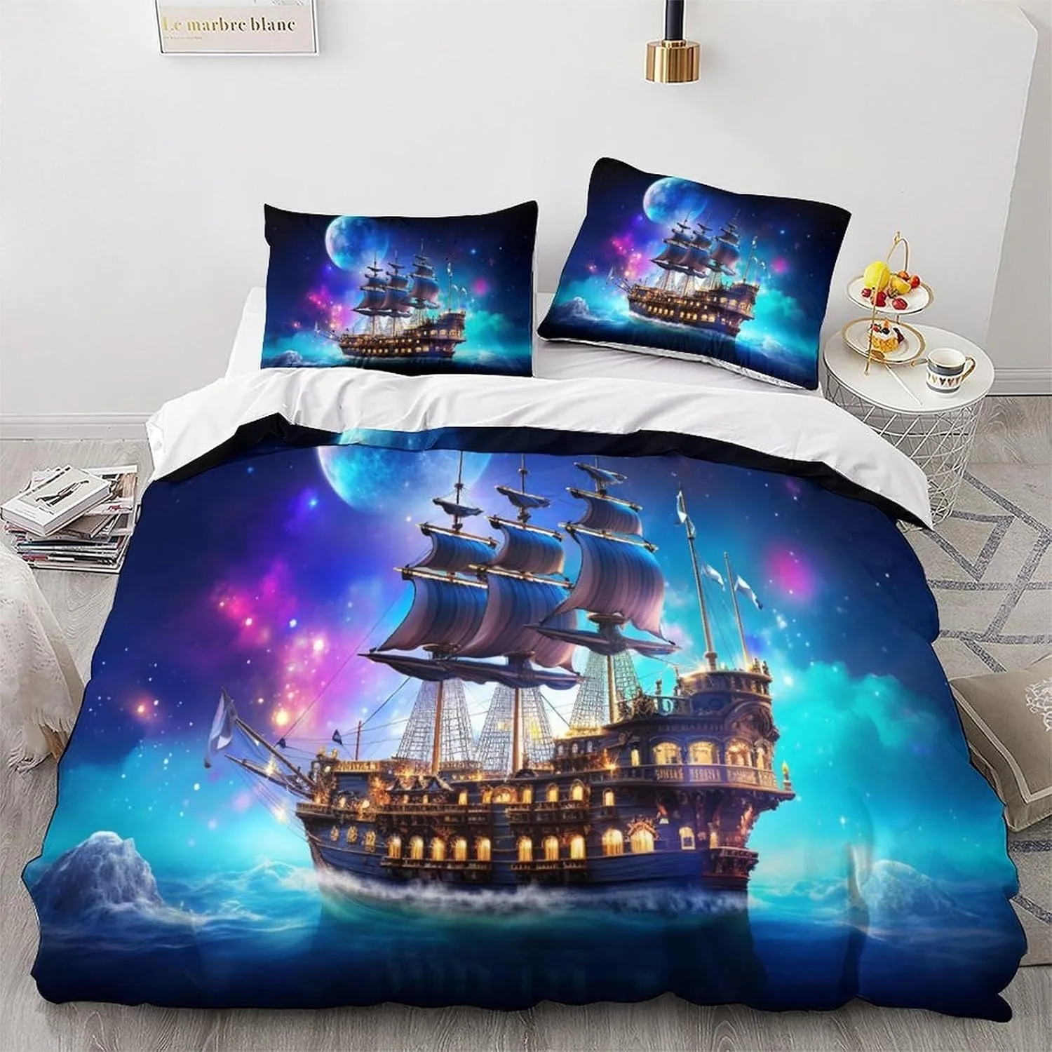 Pirate Ship Quilt Cover Super Pirates of the Caribbean Bedding Set,Children's Soft Bed Cover,Single Double Full King Bed King Be