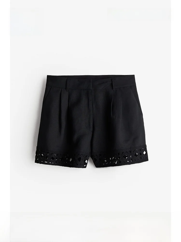 

H&M Summer Women's Casual Straight Leg Short Pants Imitation Hook Design Natural Waist 54% % Ladies' Trousers