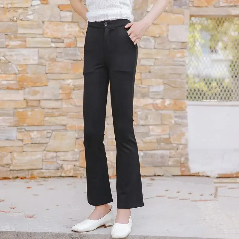 Solid Woman Crop Pants Black Sexy Ice Silk Summer Flare Pants for Women Casual New in abbigliamento Xxl Quality Cotton G Outfits