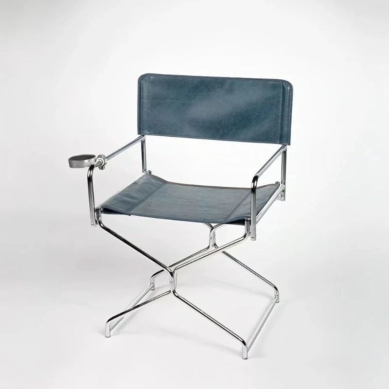 

#q forVintage Director's Chair, Foldable Chrome Frame Accent Chair, Retro Lounge Chair with Cup Holder*