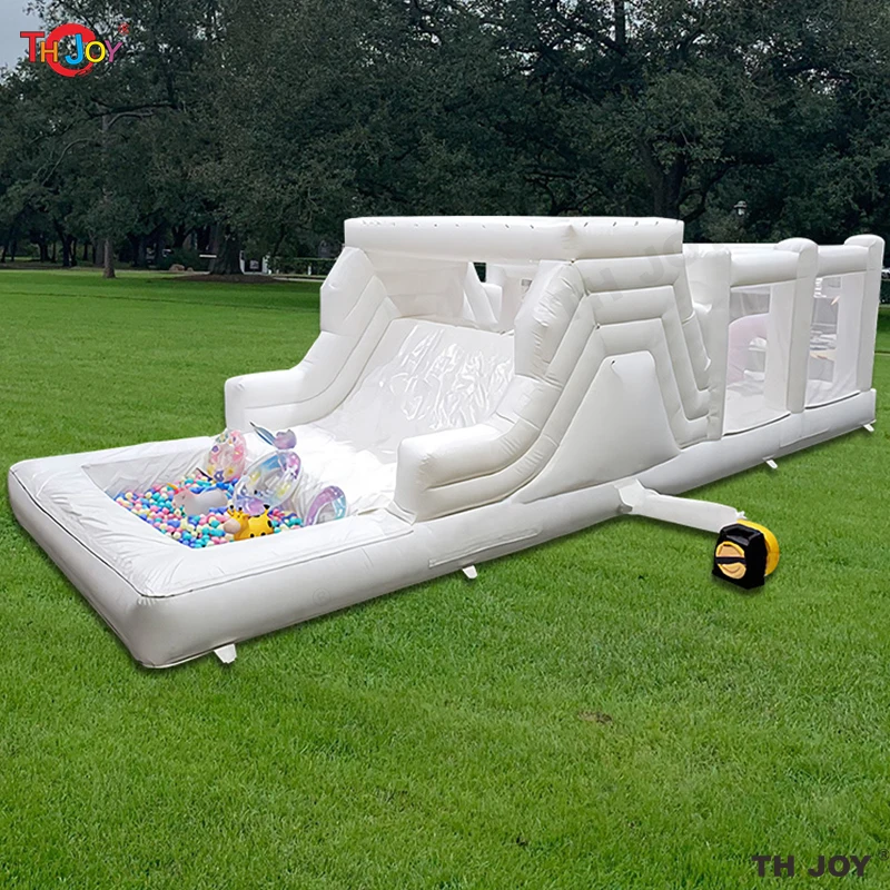 7x2.5m สีขาว Inflatable อุปสรรคหลักสูตร,งานแต่งงาน Inflatable Bouncer ราคาถูกเด็ก Bouncy ปราสาท Bounce House ของเล่นสไลด์