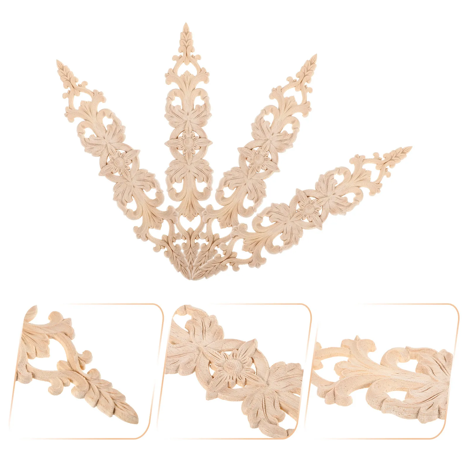 4pcs Solid Wood Carved Furniture Appliques for Cabinet Doors – Vintage Wooden Trim Molding Decorative Overlay