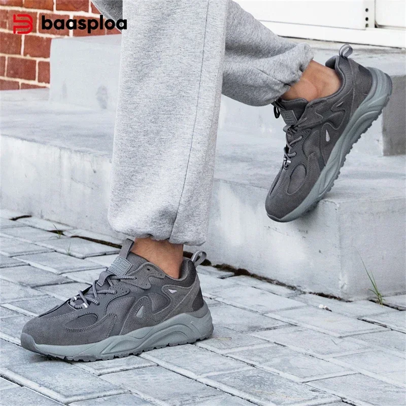 Baasploa Men Sport Sneakers Lightweight Casual Sneakers Comfortable Mesh Running Shoes Male Breathable Tenis Walking