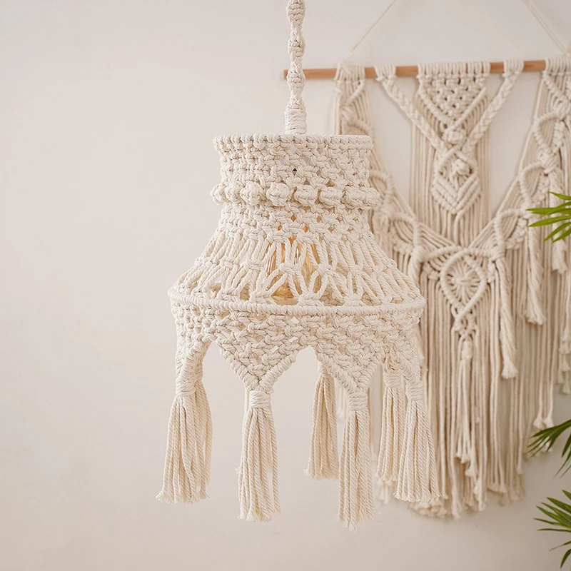 

Retail Macrame Lamp Shade Boho Hanging Pendant Light Cover, Chandelier Shade For Bedroom Living Room Nursery Dorm Home Decor