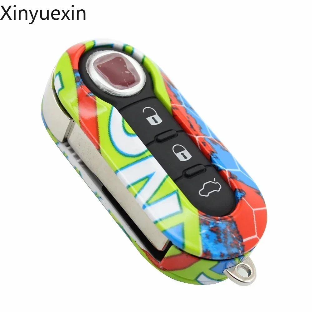 Xinyuexin 3 Buttons Remote Car Key Shell Case Cover for Fiat 500 Panda Punto Bravo Stilo Ducato Key Chain Accessories