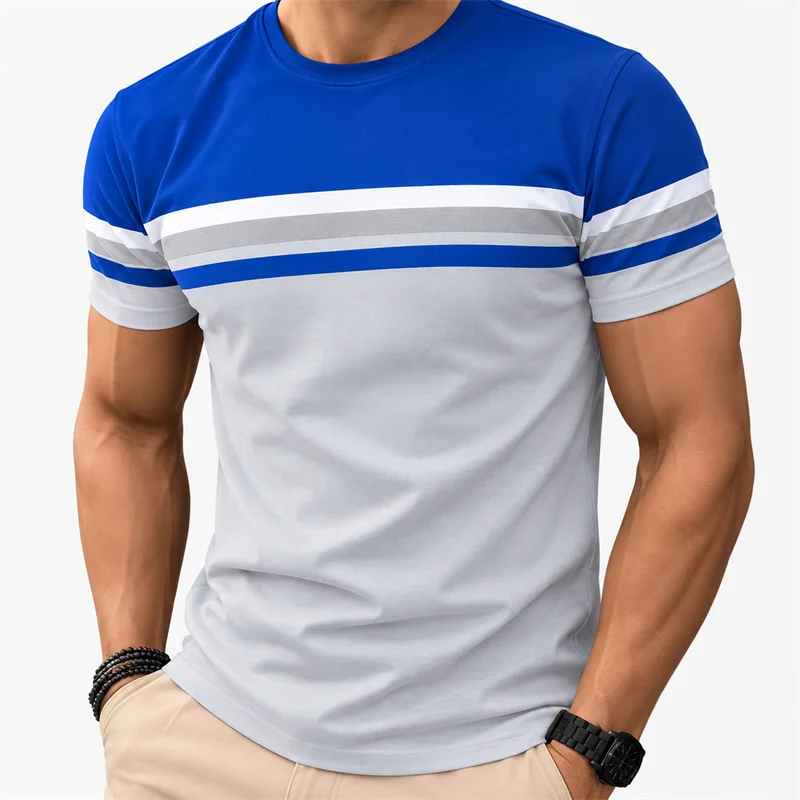 Men's Colorblock Stripe T Shirt Crew Neck Short Sleeve Casual Summer Contrast Panel Streetwear Everyday Fashion Basic Tee Top
