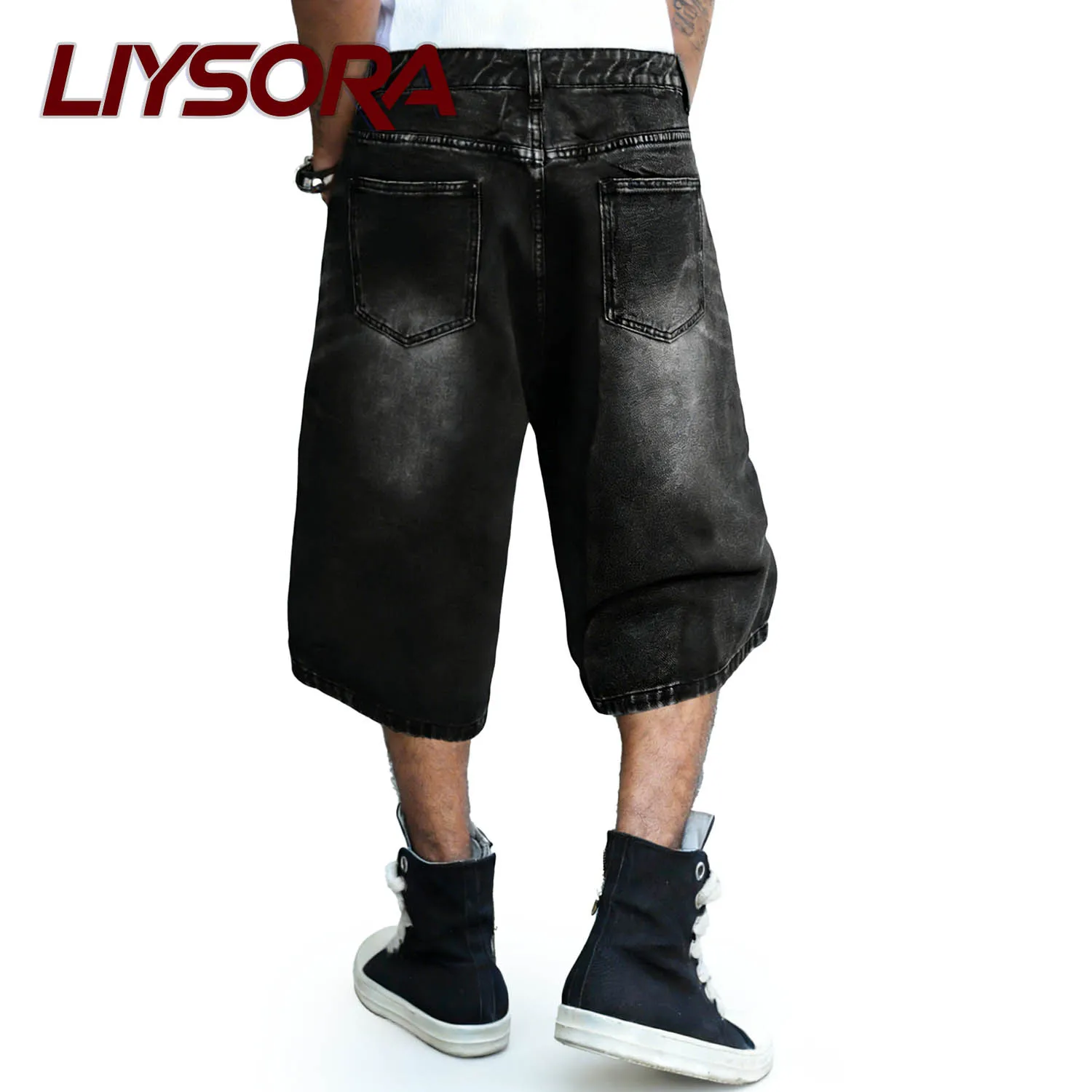 LIYSORA American Men's Retro Black Oversized Baggy Wide Leg Denim Shorts Spring Summer Street Male Casual Ultra Baggy Jeans