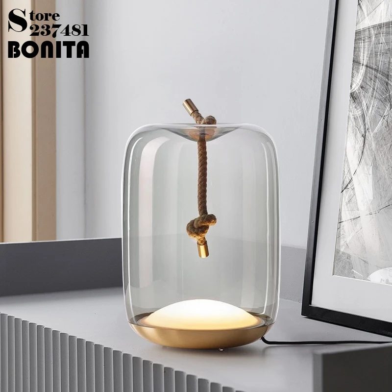 

Hemp Rope Glass LED Desk Lamp Minimalist Hotel Living Room Bedside Atmosphere Table Lamp Art Decorative Table Light