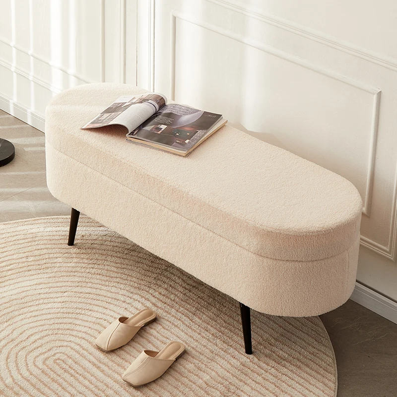 

Пуфик для переобувания из овечьей шерсти, простой прикроватный табурет, скамья для прихожей, диван-скамья для хранения вещей, скамья для примерочной.