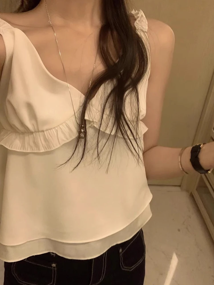 Fungus Camis chaleco mujer verano dulce sin mangas cuello pico Top corto ajustado estilo coreano diseño sin espalda prendas de vestir tanques