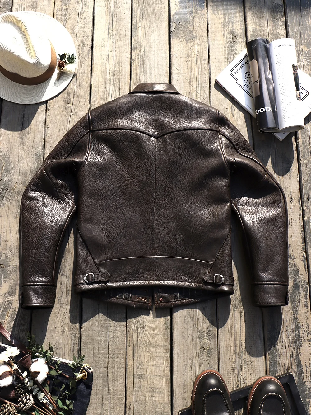 Tailor Brando1 Full Grain Uncoated Heavyweight 1.6mm Cowhide American Vintage Rancher Men's Lapel Classic Short Leather Jacket