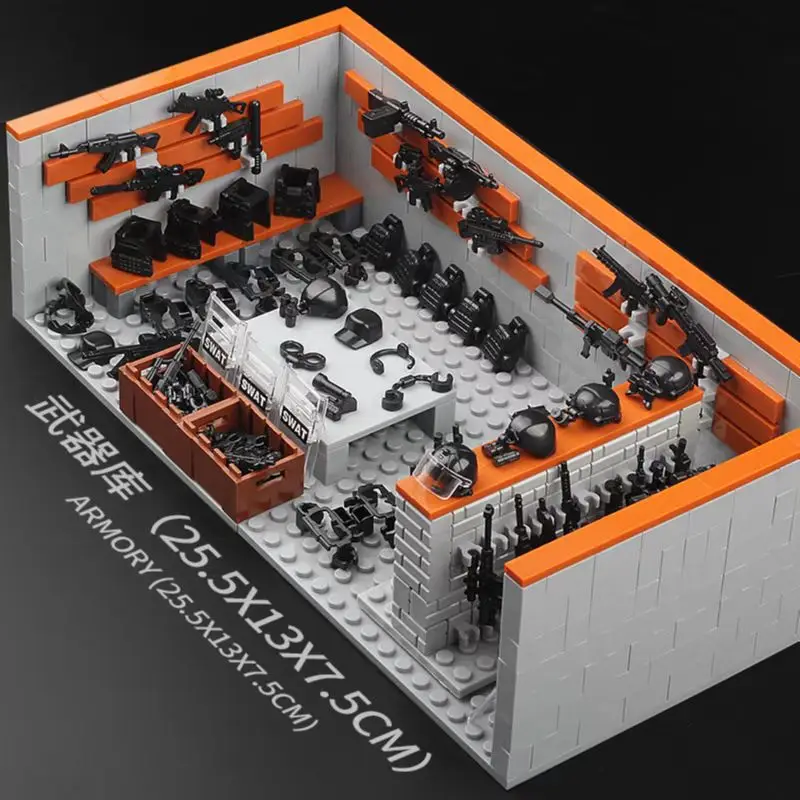 

Children's Small Granular Building Toys Military Series Special Forces Equipment Guns Cannons Weapons Depot Model Accessories