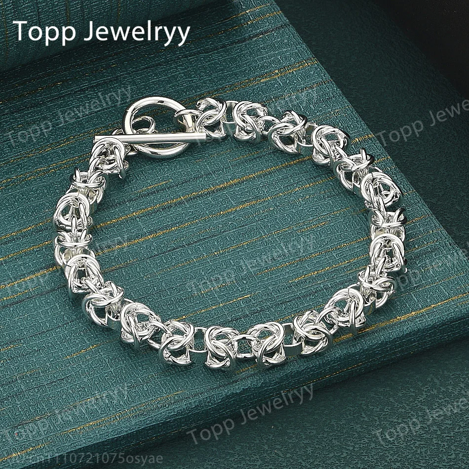 925 Sterling Silver Exquisite Double-Ring Braided Bracelet for Men and Women, Fashionable Party Gift, Wedding Jewelry