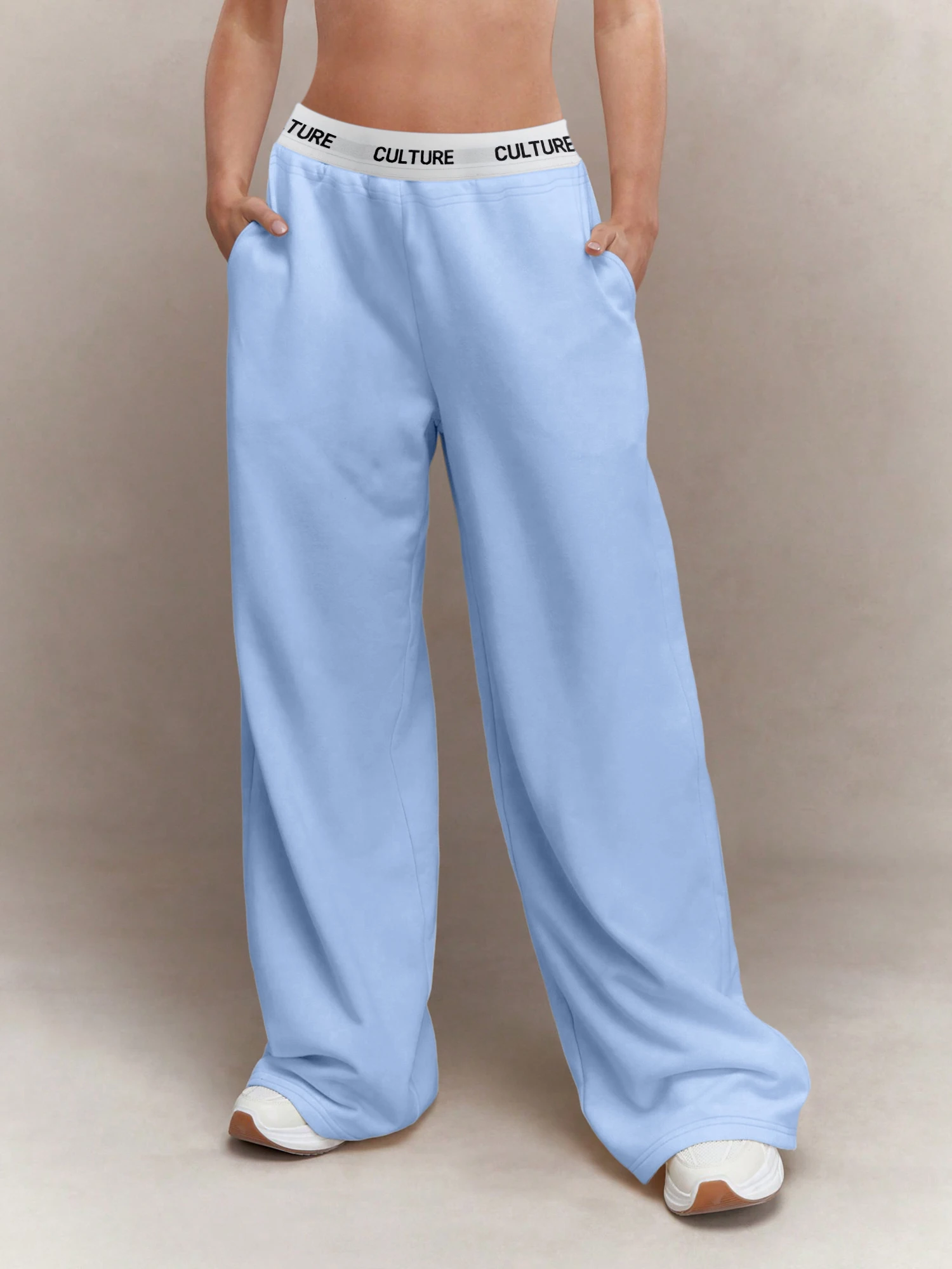 Bestseller Pantaloni grigi a gamba larga da donna comodi pantaloni larghi con cintura "CULTURE".