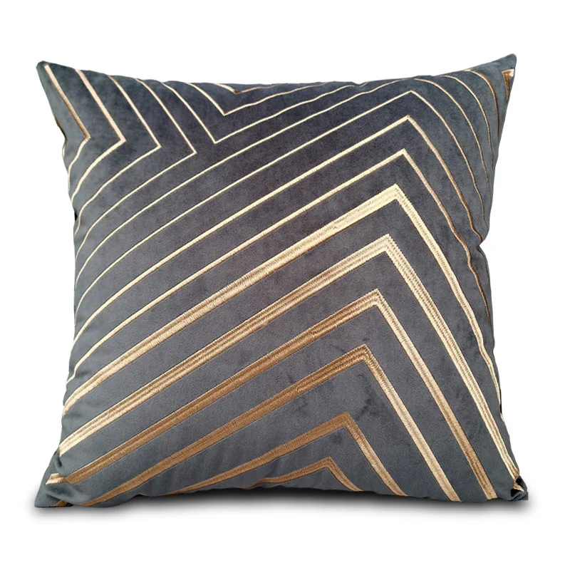 Blue Pillows Geometric Embroidery Cushion Case 45x45 Velvet Decorative Pillow Cover For Sofa Chair Modern Home Decorations