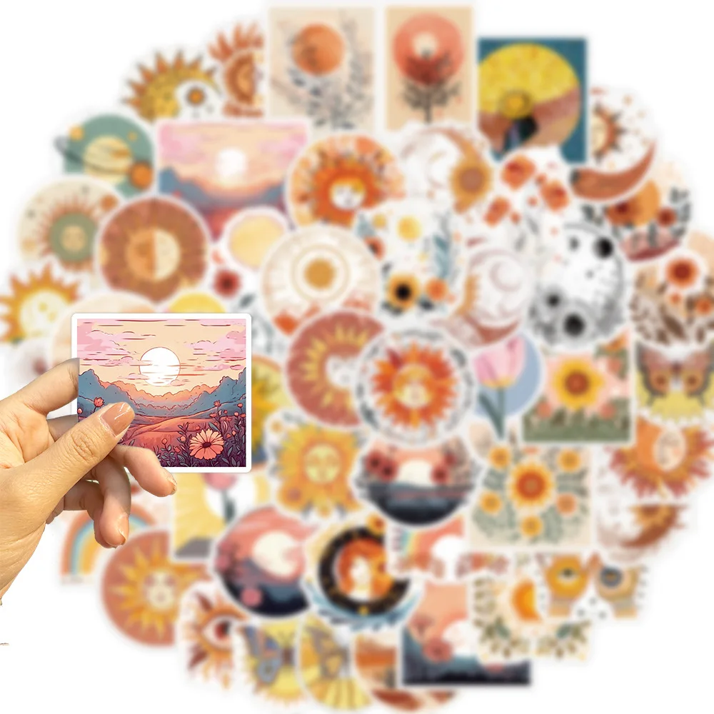 

10/30/50PCS Bohemian Moon Sun Flower Stickers Decals Decoration DIY Phone Notebook Suitcase Laptop Fridge Wall Cute Sticker Toy