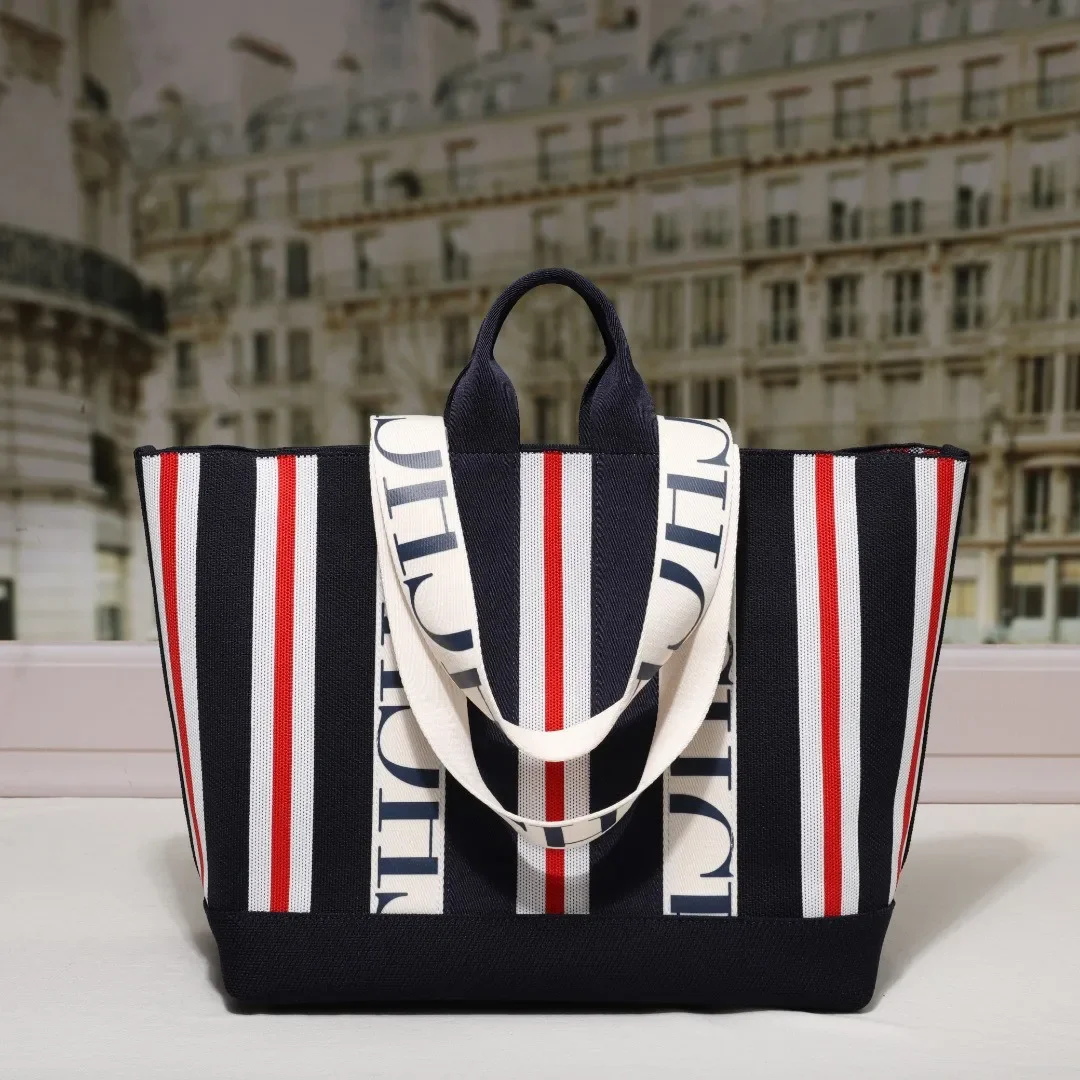 Sac fourre-tout pour femmes, Design à rayures simples, sac à bandoulière avec lettres imprimées, grande capacité, Style de banlieue classique pour dames
